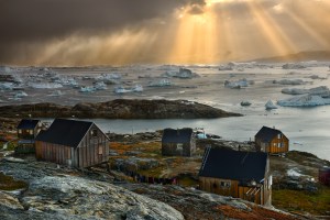 greenland icebergs in bay
